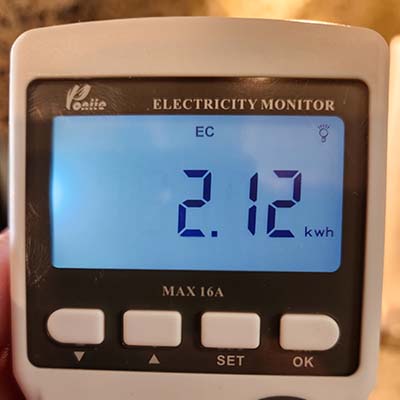 Haier mini firdge electiricyt monitor reading of 2.12 kWh over 48 hours